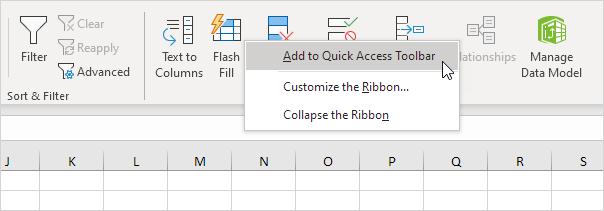 Add to Quick Access Toolbar trên thanh công cụ Excel
